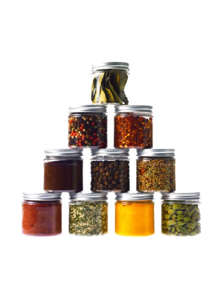 Studio shot of jars with spices. Photo: David Arky