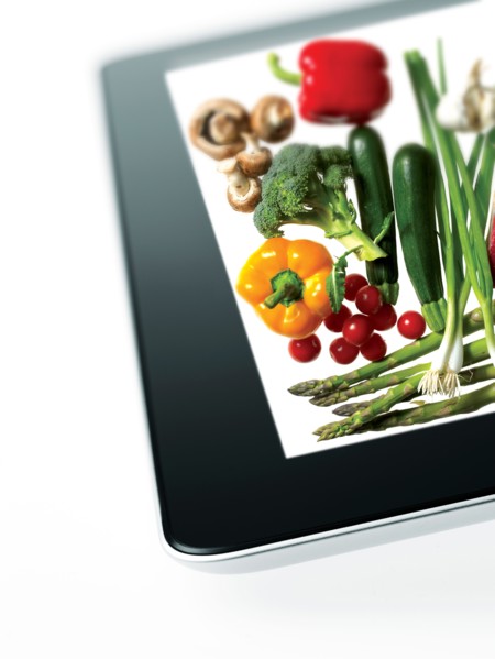 Studio shot of various vegetables on digital tablet. Photo: David Arky
