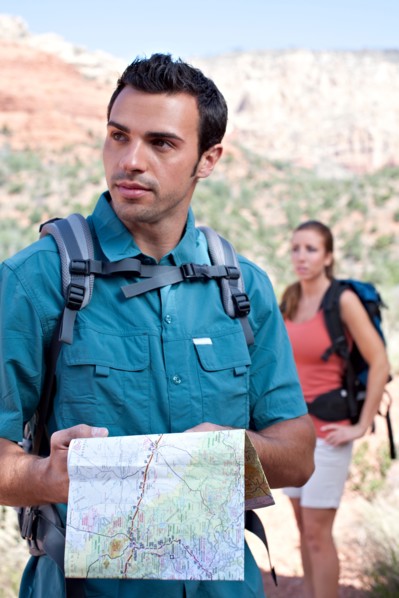 Man and woman hiking outdoors