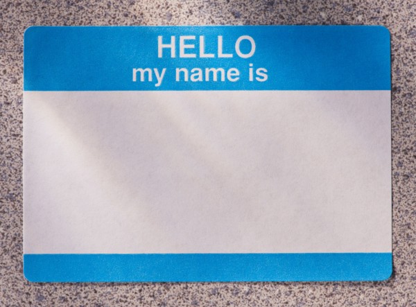 Close up of blank name tag. Photo: Daniel Grill