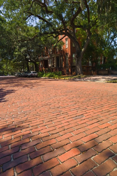 USA, Georgia, Savannah, Street made of red brick.