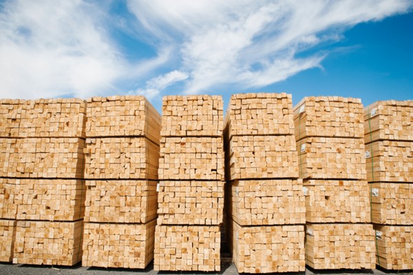 Orderly stacks of timber.