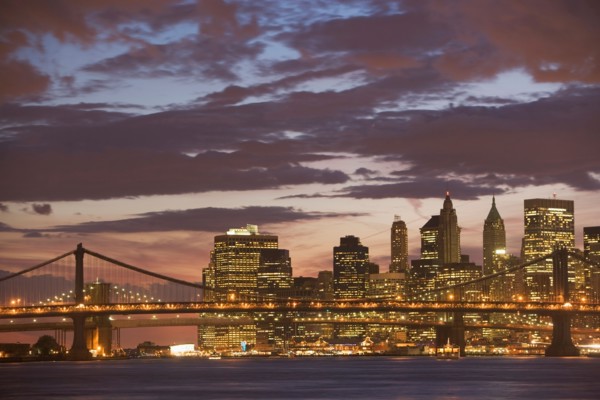 USA, New York State, New York City, Manhattan, Skyscrapers of Manhattan at dusk. Photo : fotog
