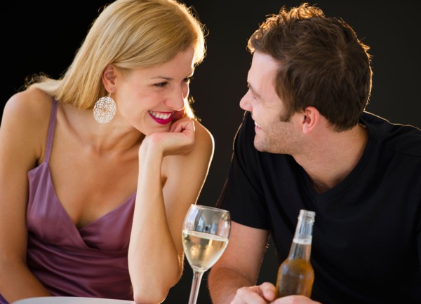 Romantic couple with drinks.