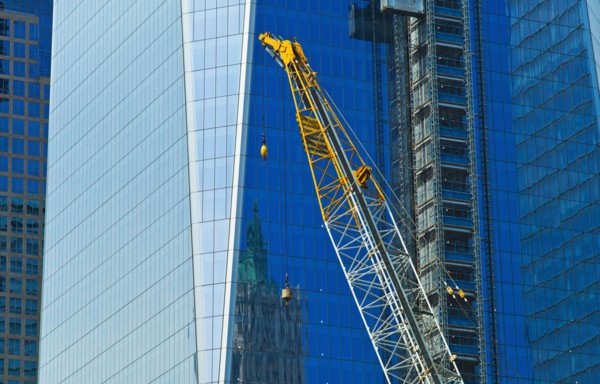 USA, New York, New York City, Lower Manhattan, Ground Zero, Freedom Tower construction site.