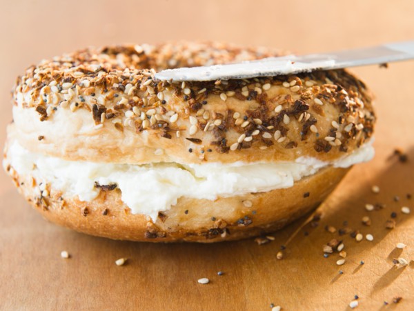 Close up of bagel with cream cheese. Photo: Jamie Grill