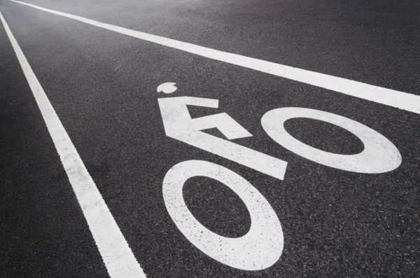 Sign on bike lane.