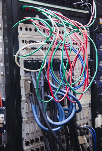 Close-up of network cables. Photo : Jamie Grill