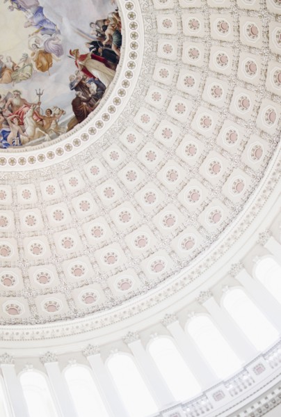 USA, Washington DC, Capitol Building, Close up of fresco and coffers on ceiling. Photo : Jamie