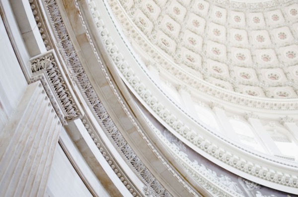 USA, Washington DC, Capitol Building, Close up of coffers on ceiling. Photo : Jamie Grill