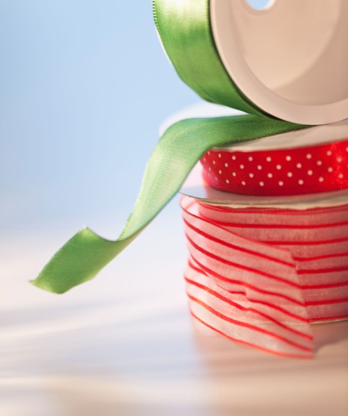 Close-up of christmas ribbons. Photo : Daniel Grill