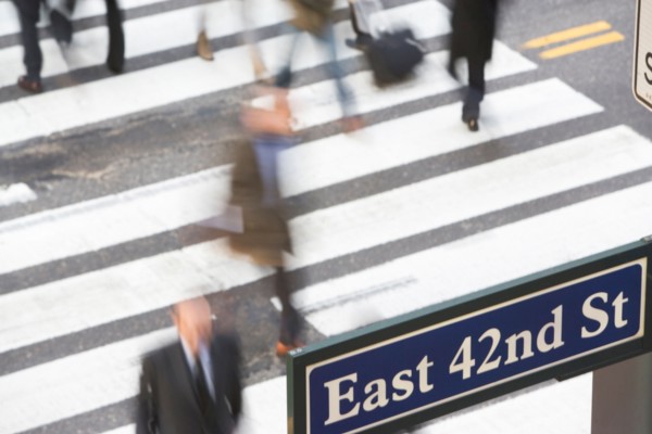 USA, New York City, Manhattan, 42nd street, Pedestrians on zebra crossing. Photo: fotog
