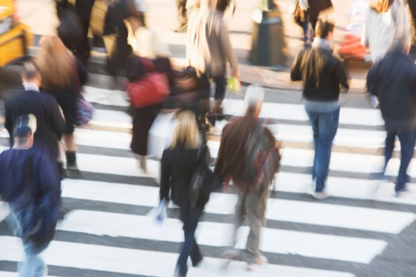 USA, New York City, Manhattan, Pedestrians on zebra crossing. Photo: fotog