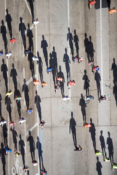 USA, New York City, New York City Marathon as seen from above. Photo : fotog