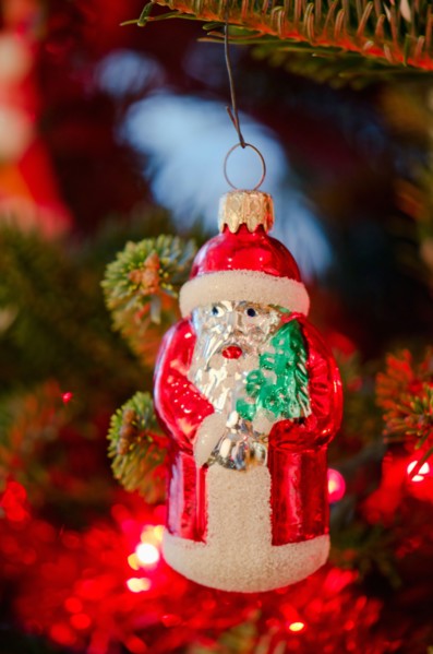Studio shot of Christmas Santa ornament.