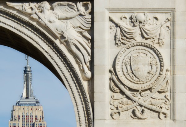 USA, New York State, New York City, Washington Square Arch and Empire State building.