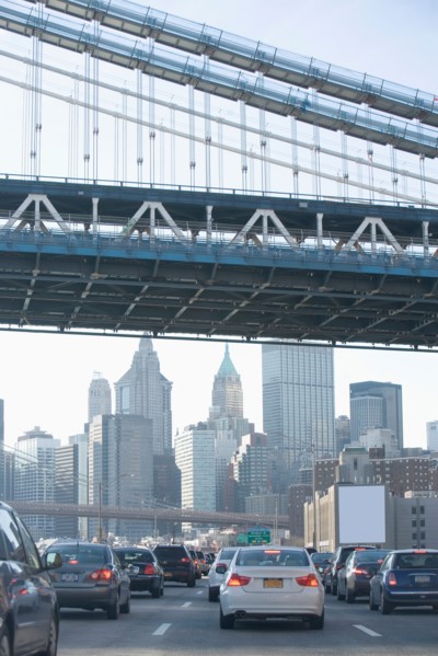 USA, New York State, New York City, part of manhattan bridge with skyscrapers in background. Photo