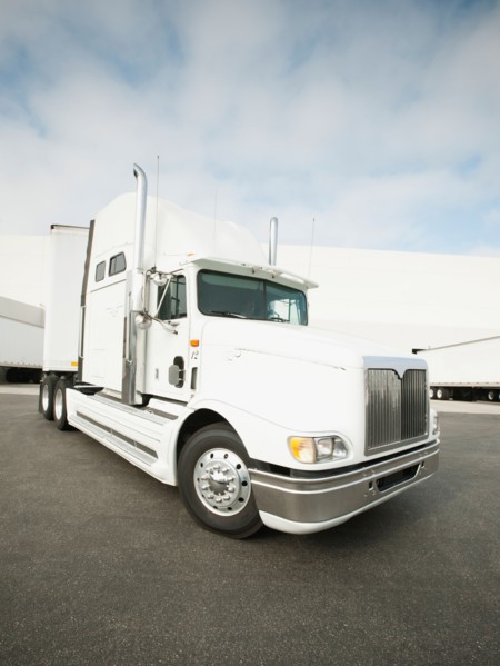 Truck loading in warehouse.