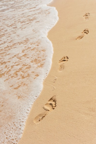 Mexico, Yucatan. Footprints on beach.
