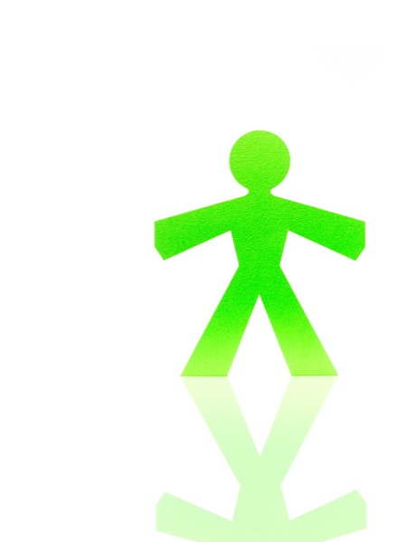 Studio shot of green stick figure. Photo : David Arky