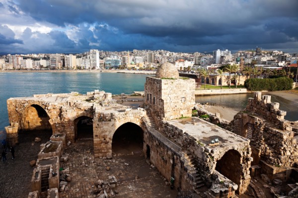 Lebanon, Sidon. Sidon Sea Castle with city panorama. Photo : Henryk Sadura