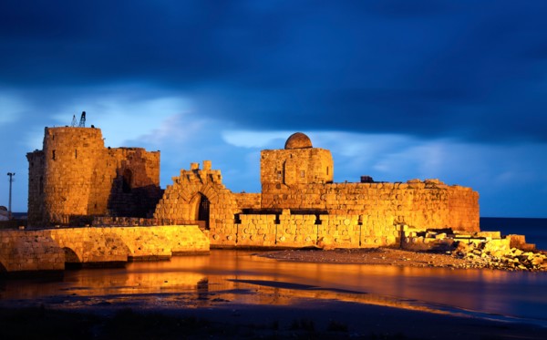 Lebanon, Sidon. Sidon Sea Castle at dusk. Photo : Henryk Sadura