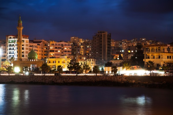 Lebanon, Sidon. Skyline at dusk. Photo : Henryk Sadura