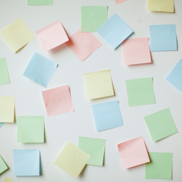 Variety of blank adhesive notes on wall. Photo : Jessica Peterson