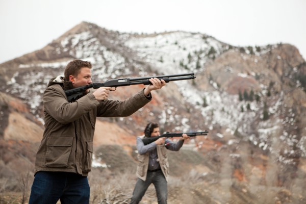 USA, Utah, Spanish Fork. Men in mountains shooting. Photo : Jessica Peterson