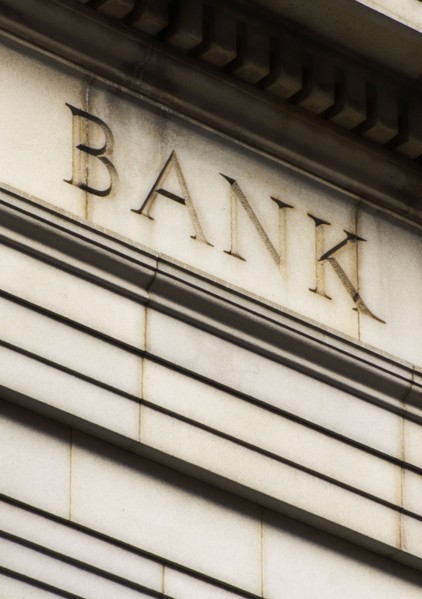 USA, New York City, Detail of bank building.