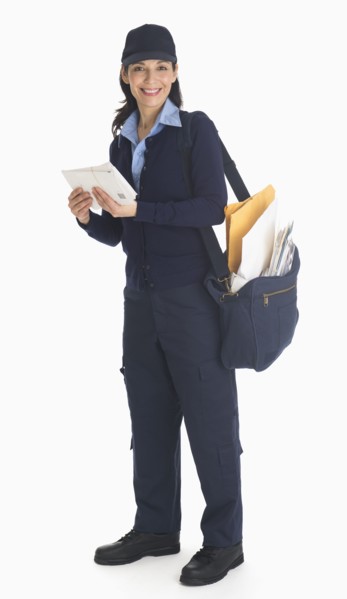Studio shot of female postal worker.