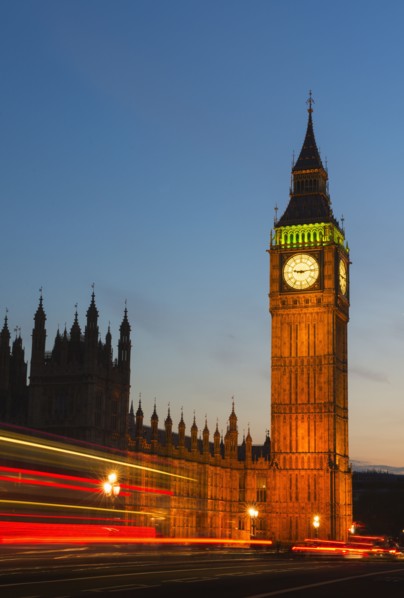 UK, England, London, Big Ben and Parliament at dusk.