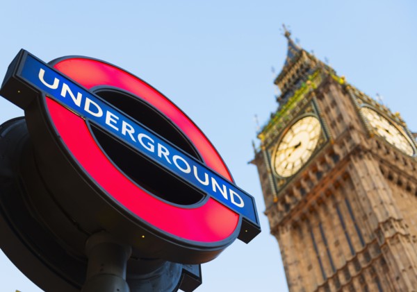 UK, England, London, Big Ben and underground sign.