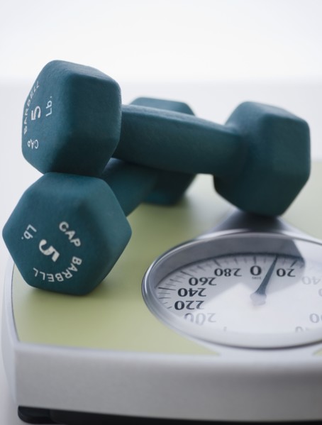 Dumbbells on floor scale. 
Photo: Jamie Grill