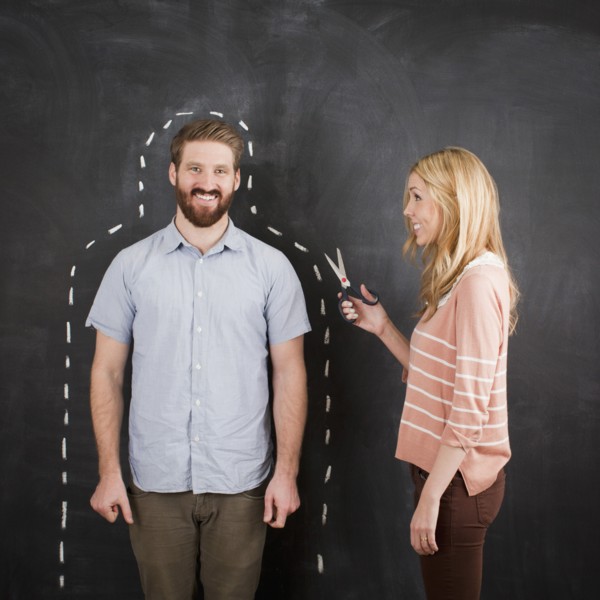 Young couple, man with chalk outline. 
Photo : Jessica Peterson