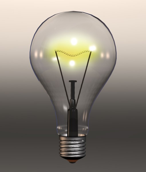 Single "light bulb" on grey background. 
Photo : Calysta Images