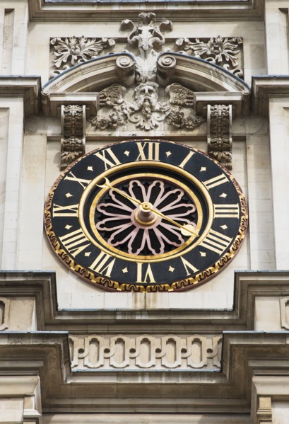 UK, London, Detail of Westminster Abbey clock.