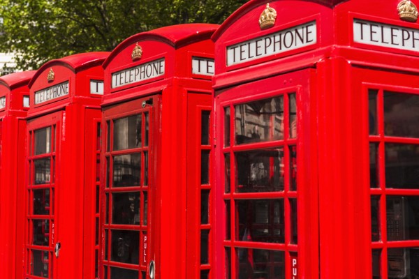 UK, London, Red telephone booths.