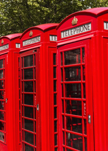 UK, London, Red telephone booths.