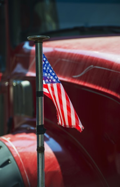 American flag on truck.