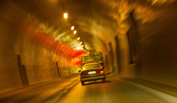 Hungary, Budapest, Castle Hill, Cars driving through tunnel. Photo: DKAR Images