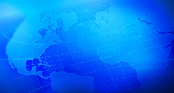 Blue world map, studio shot.