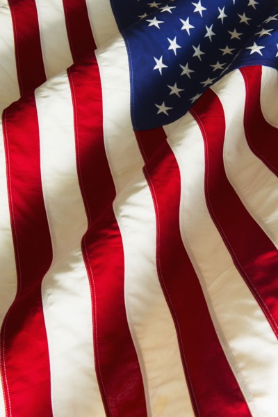 Detail of US flag, studio shot.