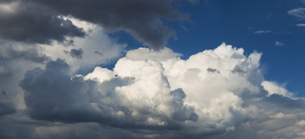 Puffy clouds on sky.