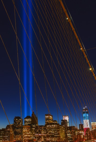 Brooklyn bridge at night.