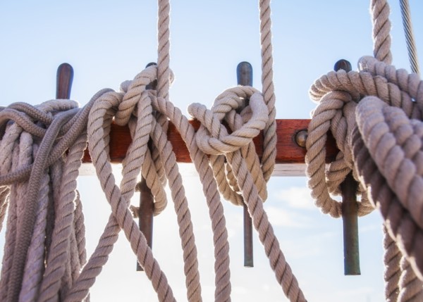 Coiled ropes on yacht deck. Photo: Daniel Grill