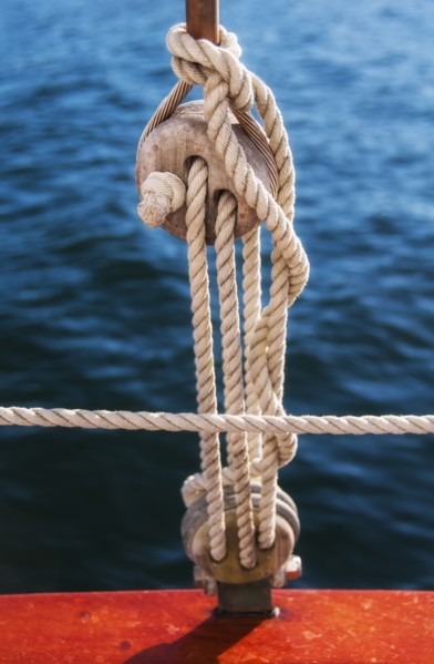 Coiled ropes on yacht deck. Photo: Daniel Grill