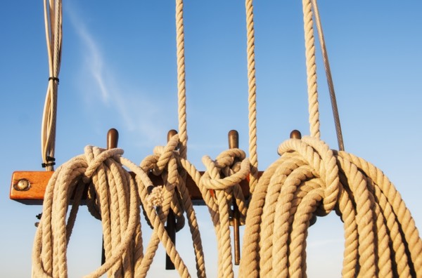 Coiled ropes on yacht deck. Photo: Daniel Grill