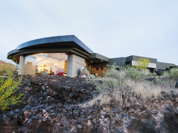 Exterior of modern residential house.