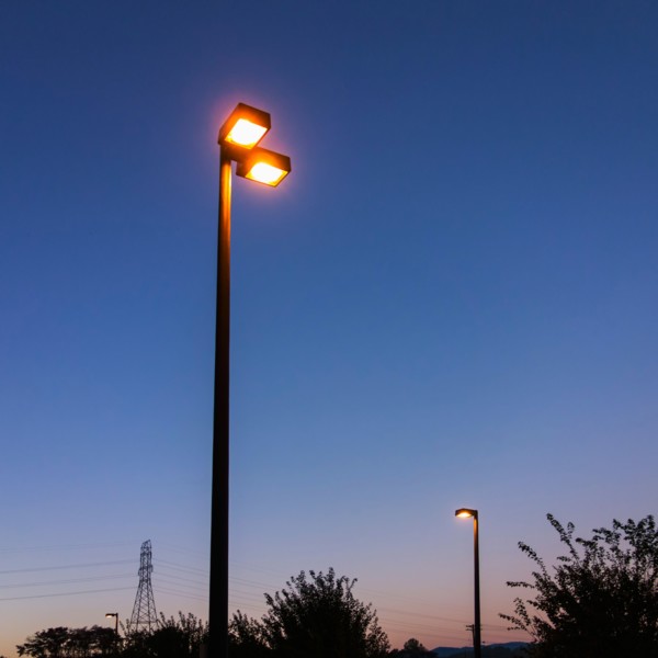 Street light at dusk. Valdese, North Carolina.